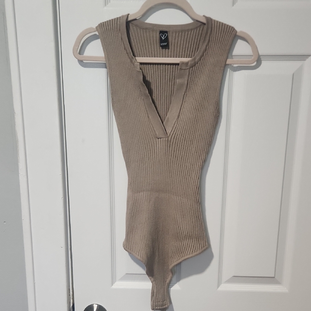 Windsor Ribbed Beige Sleeveless Bodysuit